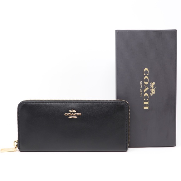 Brand New Coach Boxed Slim Accordion Zip Smooth Leather Wallet Black - Picture 11 of 11